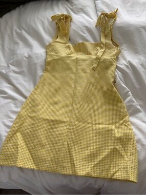 Zara Yellow Gingham Tie-Shoulder Mini Dress